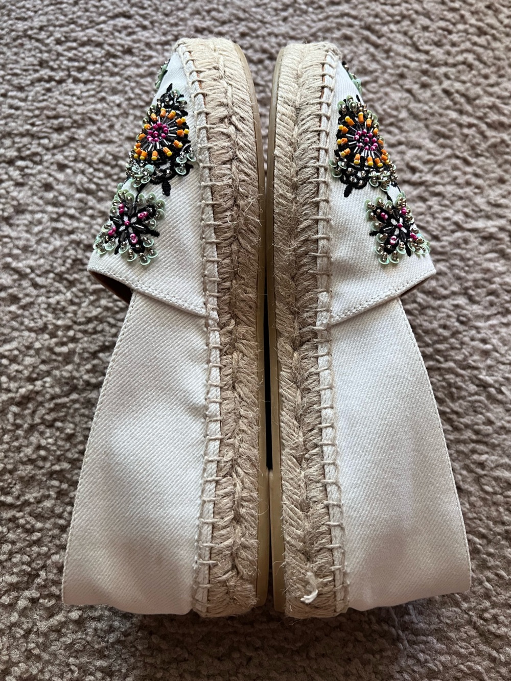 Miu Miu Embroidered Canvas Floral Beaded Espadrilles Sz 37 - Picture 6 of 12